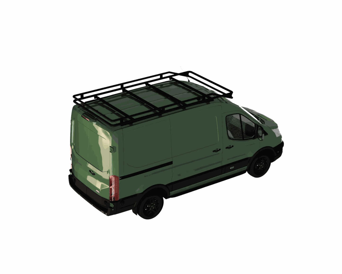 Dachträger Plus für Ford Transit schwarz aus Rohrkonstruktion Seiten Ansicht