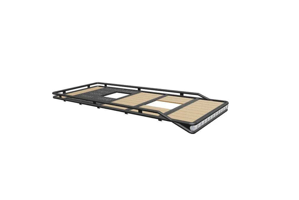 Modulare Aluminium-Dachplattform und Dachträger-System mit Lightbar für Sprinter, Crafter, Transit, Ducato, VW T5, T6 und T7 – stabile und leichte Dachlösung für Transporter und Vans.