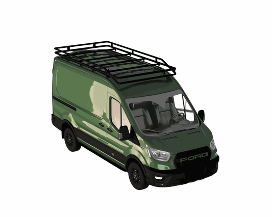 Dachträger Plus für Ford Transit schwarz aus Rohrkonstruktion total Ansicht