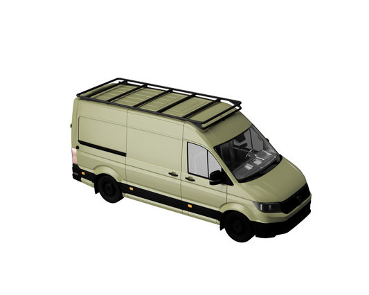 Modularer Dachträger auf einem VW Crafter, MAN TGE in robuster Offroadausführung